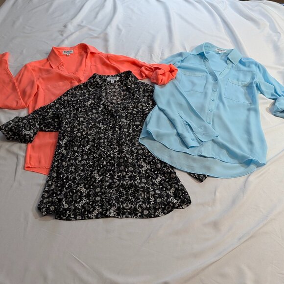 Bundle of 3 Express Size XS Portofino Shirt Neon Orange, Sky Blue, Black/White - Picture 1 of 15